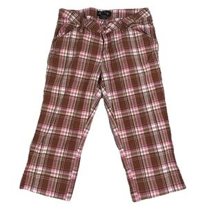 VTG Y2K Sweet Vibes Plaid Capris Juniors 5 Low Rise Zipper Closure Hip Hop Boho